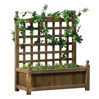 Garden Planters with Trellis for Climbing Vines Indoor Outdoor Brown - Image 1 of 4