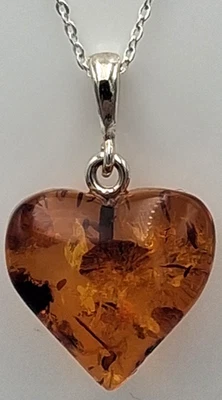 Bernsteinherz Rimorchio 925 Argento Ambra Cuore Alto Von Der Mar Baltio - Immagine 1 di 4