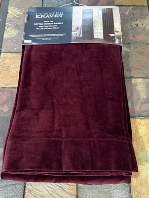 2 Curated Kravet Burgundy Velour Velvet Cotton Drapes Curtain Panel Set 50"x96" - Image 1 of 4