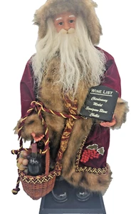 Vintage Tuscan Santa Claus Fur Coat Hat Wine Basket Grapes Holding Wine - Picture 1 of 12