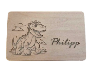 Personalisiertes Frühstücksbrettchen mit Namen - Motiv Dino - Bild 1 von 2