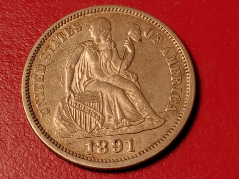 1891 Seated Dime AU+ Cover