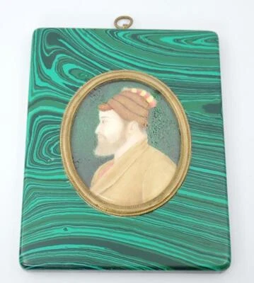 Antigua pintura en miniatura india mogol persa del siglo XIX marco de malaquita rusa Foto 1 de 4