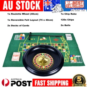 16" Roulette Wheel Set with Felt Chips Cards Rake for Casino Games Deluxe Poker - Picture 1 of 19