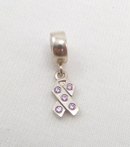 Pandora Charm Sterling Silver - Ribbon with Pink CZ’s - Brest Cancer Awareness - Picture 1 of 8