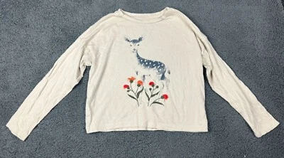 Camisa Gymboree Niñas 7-8 Manga Larga Estampado Ciervo Flor Flecos Top M 7 8 Beige Foto 1 de 4