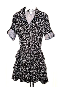 Fishbowl Womens Black Gray Ruffle Mini Dress with Belt and Roll Sleeves - Medium - Picture 1 of 9
