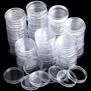 200pcs 0.98" Clear Round Plastic Coin Capsules Storage Containers Protector Case - Picture 1 of 9