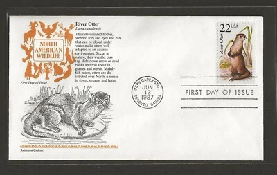 1987 US 22c North American Wildlife River Otter FDC Scott #2335a - Image 1 of 2