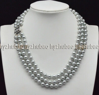 Collar de cuentas redondas de perlas con concha de mar del Sur multicolor de 3 filas de 8 mm AAA 17-19"" Foto 1 de 4