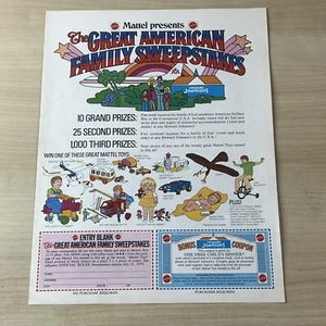 Mattel Great American Family Sweepstakes 1973 anuncio impreso vintage publicación nocturna - Imagen 1 de 1