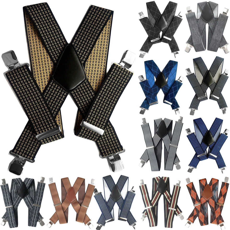 Men's 50mm Wide Suspenders Heavy Duty Elastic Leather Clip On Braces Trousers - image 1 of 2