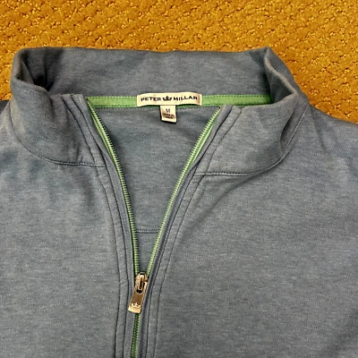 Peter Millar Mens Pullover Medium Blue 1/4 Zip Long Sleeve Golf Flaw Small Hole - Image 1 of 4