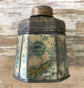 Antique vintage metal covered glass bottle Signet peacock blue ink Lepages 1920s - Picture 1 of 9