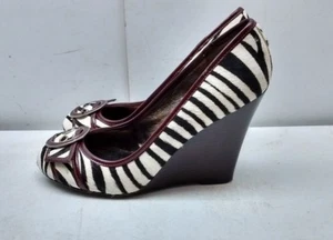 Steve Madden Women Leather Black White Fur Platform Heel Wedges Casual Shoe 8.5M - Picture 1 of 9