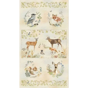 Wildwood 24" Panel Y4369-55 Multi Color owl fox dear squirrel Fabric Beth Grove - Picture 1 of 7