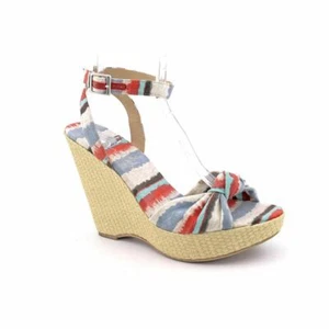Splendididi sandali donna lussuriosi arcobaleno punta aperta tessuto zeppa scarpe -10 - Foto 1 di 1