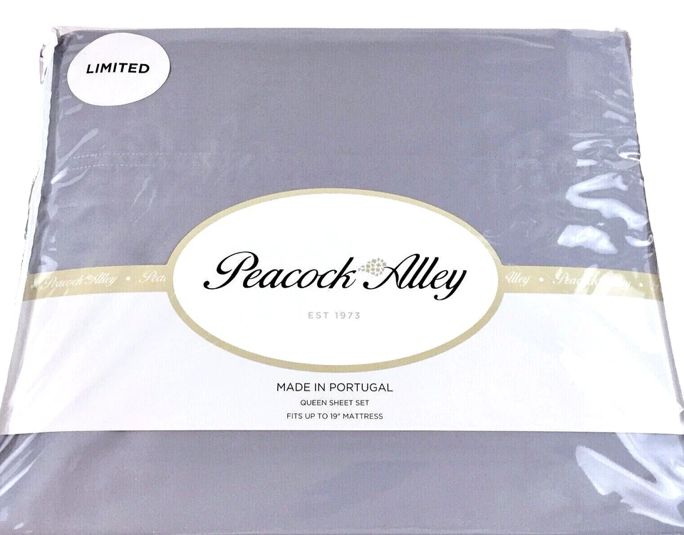 Juego de sábanas de lujo Peacock Alley 100 % algodón grapado largo satén 410TC gris reina Foto 1 de 4