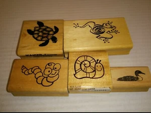 ANITA'S BOOKWORM, SWIRLY FROG, SNAIL TURTLE & DUCK RUBBER STAMP ASST. LOT OF 5 - Picture 1 of 4