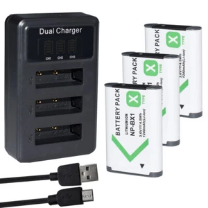 NP-BX1 Battery (3-Pack) + 3-Channel USB Charger for Sony NP-BX1/M8 DSC-RX100 - Picture 1 of 11