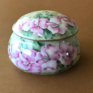 Antique PIN BOX by PM of Bavaria, 3" Porcelain Covered Bowl, Hand Painted Pink - Imagen 1 de 10