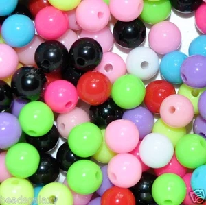 100 pcs acrylic beads, round, 8 mm, red, white, black, cream, yellow, pink, b... - Picture 1 of 18