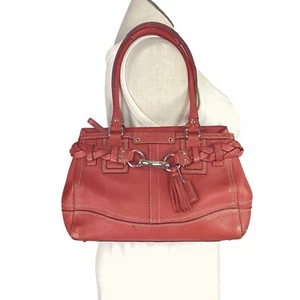Coach Bag Coral Hamptons Pebbled Leather Braided Tassel Shoulder Satchel - Picture 1 of 9