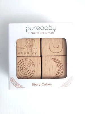 Purebaby wood Story Cubes illustrated by Nikita Rotumah Indigenous blocks  - image 1 of 4