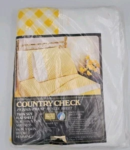 Vintage Sears Country Check Flat Sheet Twin Size Muslin Sheet Perma Prest NOS - Picture 1 of 4