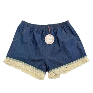 Umgee USA Blue Cotton Blend Pull On Shorts w/Fringe Tassels Hem - Size Large NWT - Picture 1 of 12