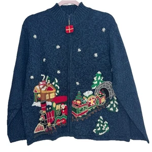 Cárdigan De Colección Navidad Suéter Feo Cremallera Bordado Cuentas Festivo Abuela M Y2k - Imagen 1 de 7