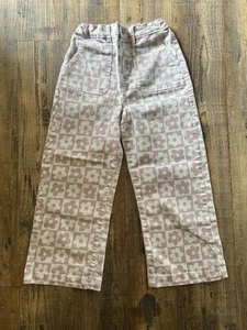 Cotton-On Kids Girls Pink Checkered Flower Retro Denim Jeans Size 9-10 - Picture 1 of 4