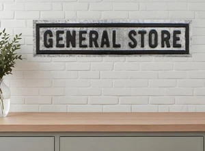 9" X 37" Gray and Black General Store Galvanized Metal Wall Decor - Picture 1 of 7