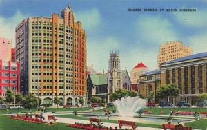 ST LOUIS MO MISSOURI SUNKEN GARDEN AND SURROUNDS VINTAGE LINEN POSTCARD 100425 U - Picture 1 of 2