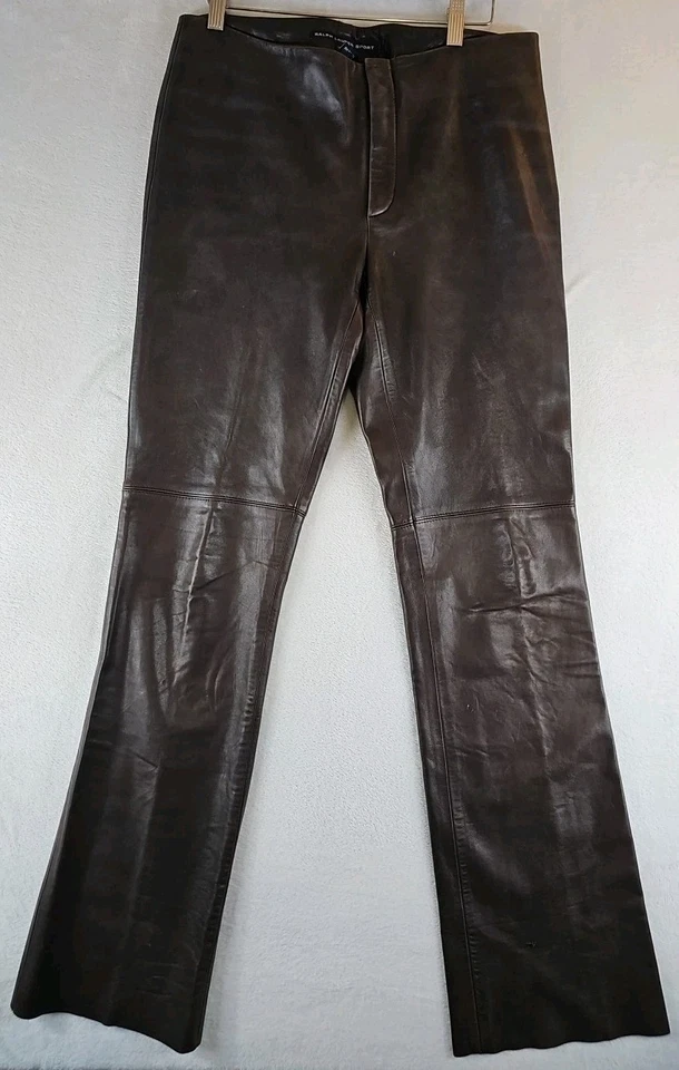 Брюки женские Ralph Lauren Sport винтажные шоколадно-коричневые 100% натуральная кожа размер 8 - Изображение 1 из 4