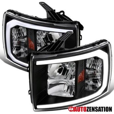 Fit 2007-2014 Chevy Silverado 1500 2500HD 3500HD Black LED Bar Headlights Lamps - Image 1 of 4