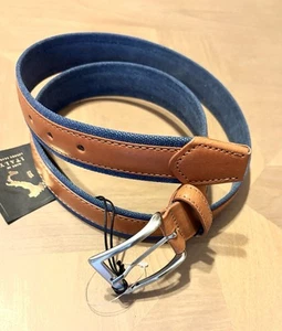OFFICIN ARTIGIANA Made In Italy Leder Canvas Gürtel 38/1,25 Blau/Brandy - Bild 1 von 6