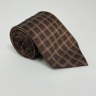 Kenneth Cole Brown Geometric Silk Handmade Tie Necktie - Image 1 of 3