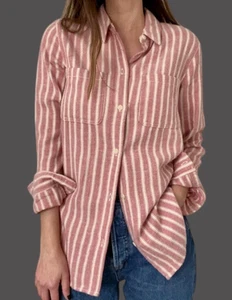 MADEWELL Flannel Classic Ex-Boyfriend Shirt Craig Stripe Women’s Small Pink Rose - Picture 1 of 6