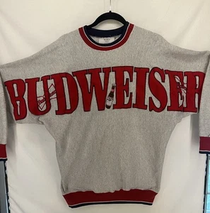 VTG 90s Budweiser Embroidered Spell Out Crewneck Sweatshirt Made in USA Size L - Picture 1 of 20