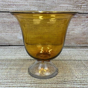 Amber Gold Glass Vase * Candle Holder Footed Pedestal Trumpet Shaped Home Decor - Picture 1 of 6