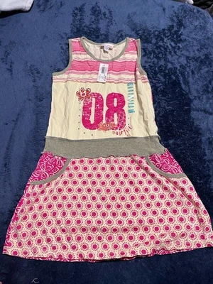 Vestido feminino Naartjie amarelo/rosa tamanho 8. Novo. Número listrado/padrão - Imagem 1 de 4