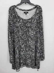 Ellos Top Damen Plus 1X Schwarz Weiß Geo Print Langarm Popover Boho Bluse - Bild 1 von 8
