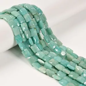 Natürliche Grün Amazonit Facettiert Rechteck Perlen Größe 8x10 mm 15,5 Zoll Strang - Bild 1 von 2