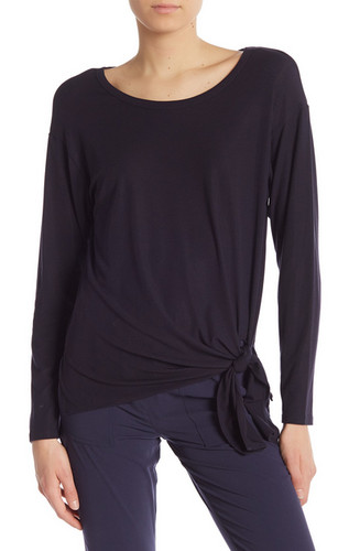 Top Theory Serah manica lunga con orlo annodato Deep Navy S nuovo con etichette $195