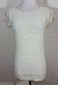 Worthington Womens Top Medium Metallic White Gold Sweater Cap Sleeve Career - Picture 1 of 5