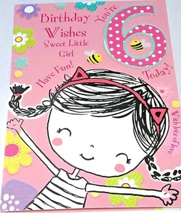 Girls 6th Birthday Card. Sweet Little Girl Theme. Heartstrings Cards. - Picture 1 of 4