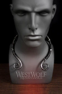 Hand-Forged Steel Medieval Neck Torc with Curled Terminals - Viking/Norse/Celtic - Picture 1 of 10