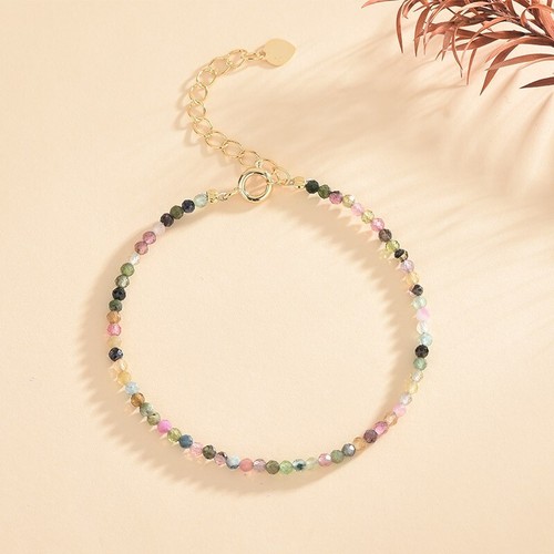 VALENTINO Bracciale Minimalista 2 5mm Arcobaleno Tormalina Pietra Sfaccettata Delicato