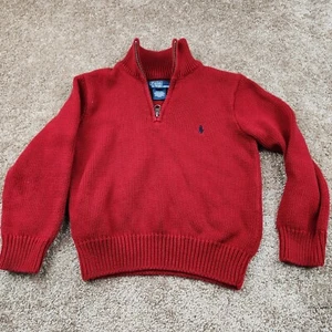 Polo Ralph Lauren Youth Size 4 Red Thick Sweater 1/4 Zip Pullover VTG - Picture 1 of 7